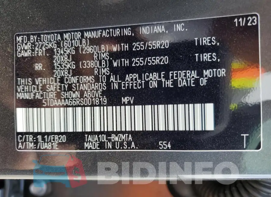 5TDAAAA66RS001819 Photo# 13