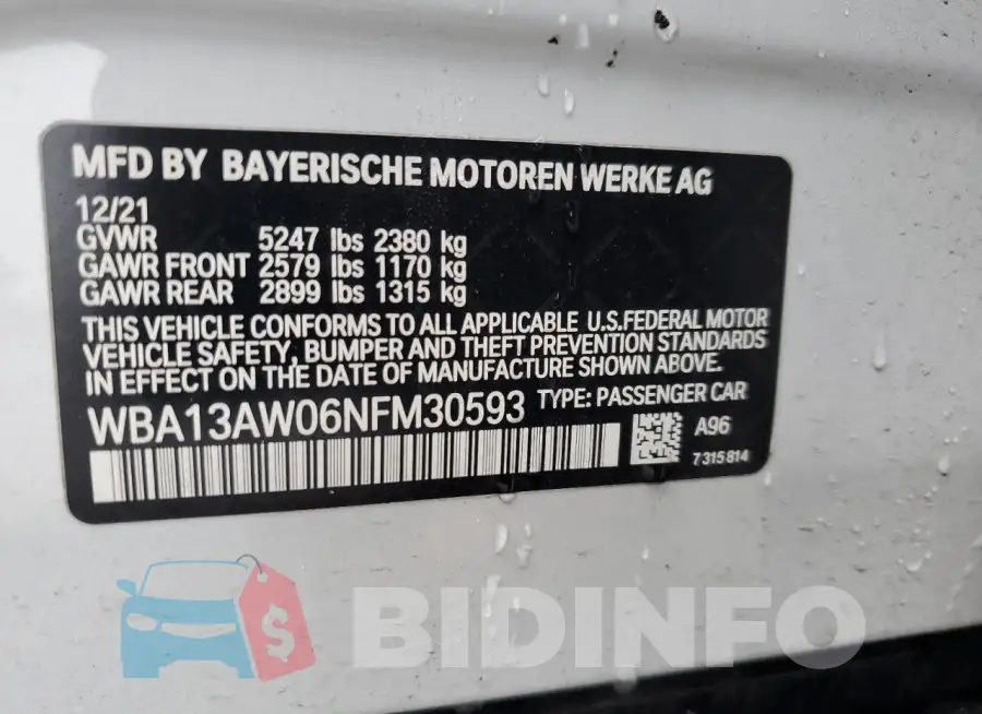 WBA13AW06NFM30593 Photo# 12