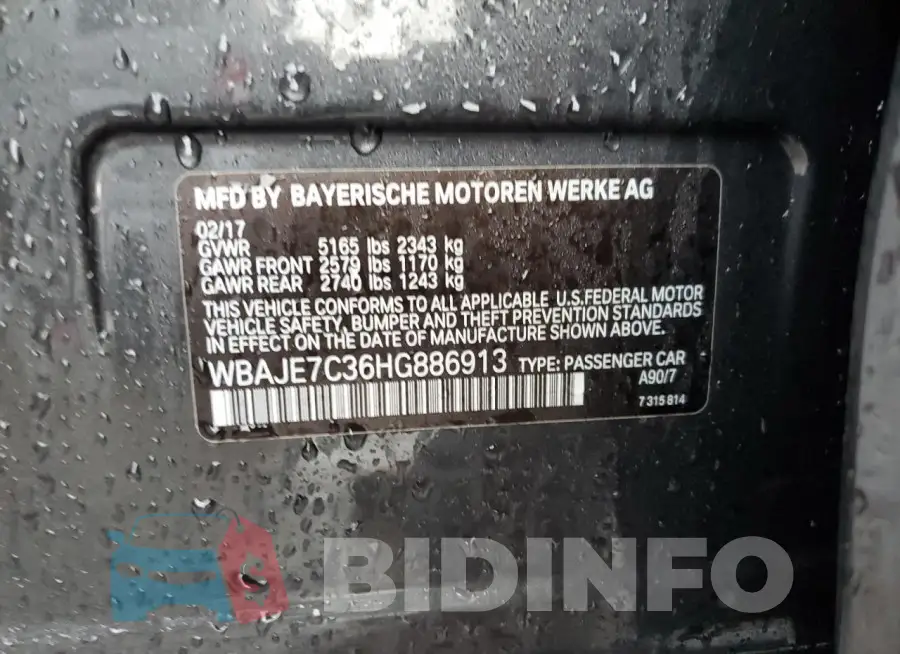 WBAJE7C36HG886913 Photo# 12