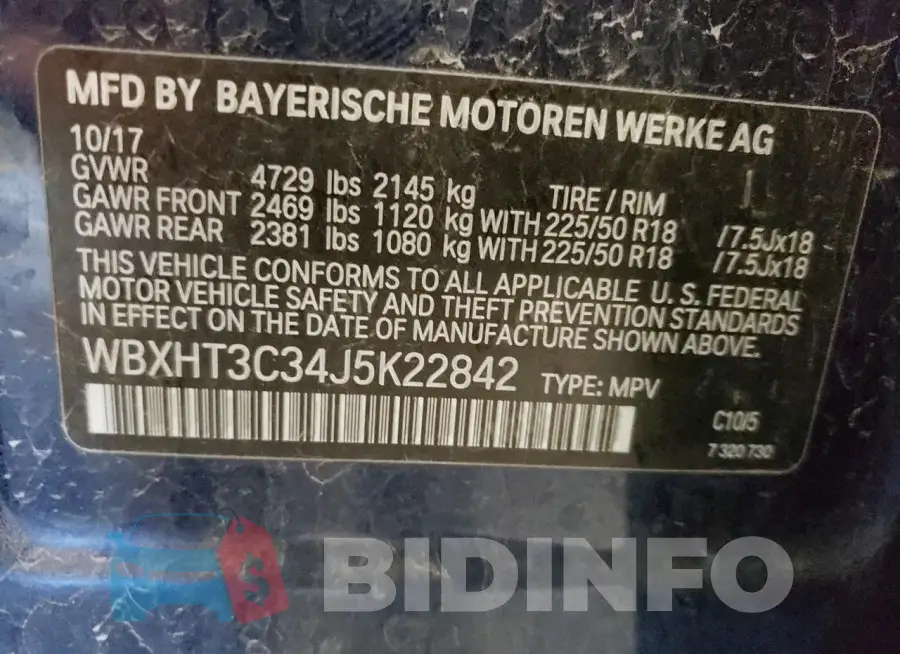 WBXHT3C34J5K22842 Photo# 12