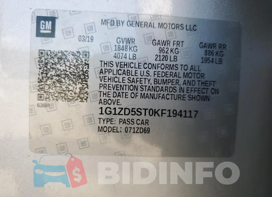 1G1ZD5ST0KF194117 Photo# 12