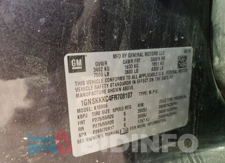 1GNSKKKC4FR708107 Photo# 12