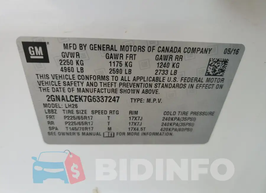 2GNALCEK7G6337247 Photo# 12