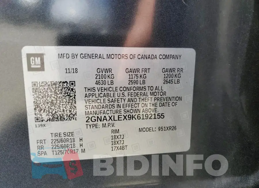 2GNAXLEX9K6192155 Photo# 13