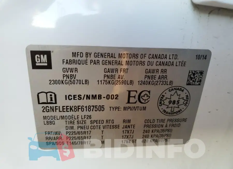 2GNFLEEK8F6187505 Photo# 14
