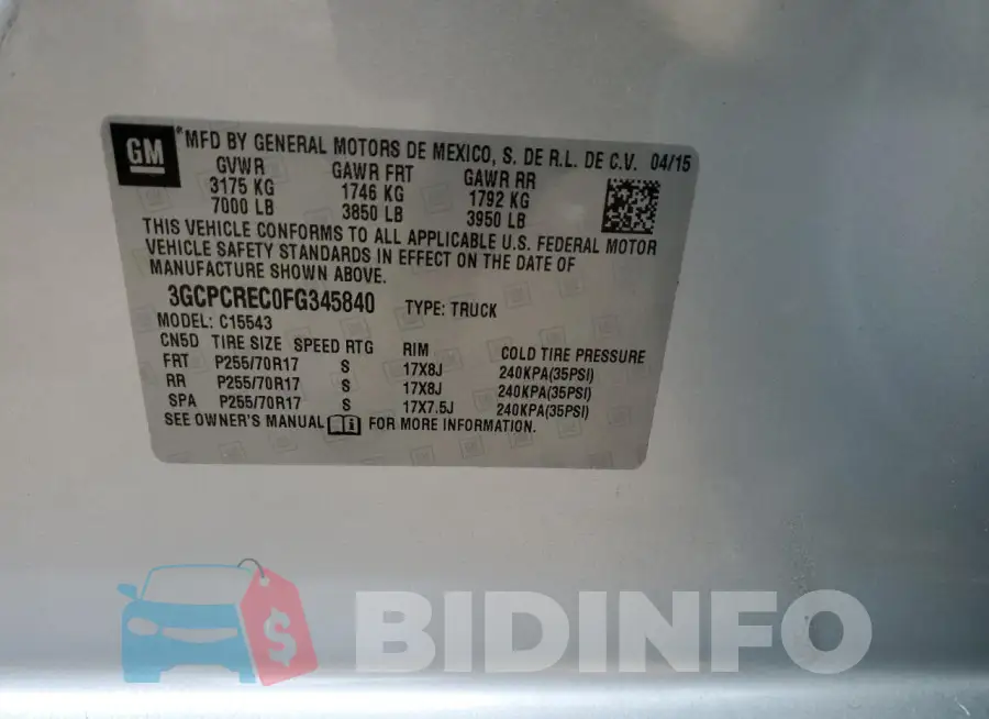 3GCPCREC0FG345840 Photo# 12