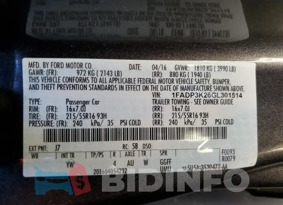 1FADP3K26GL301514 Photo# 12