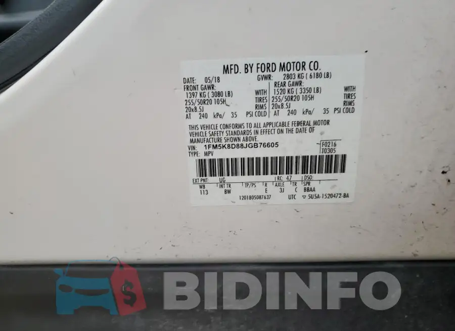 1FM5K8D88JGB76605 Photo# 12