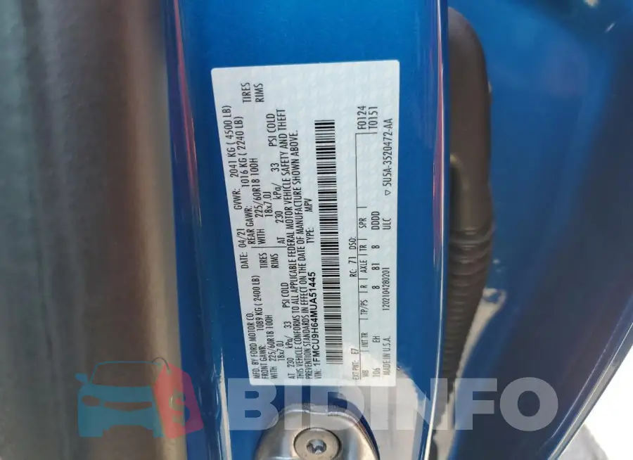1FMCU9H64MUA51445 Photo# 13