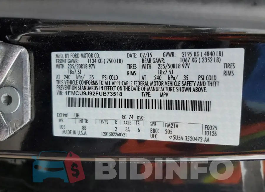 1FMCU9J92FUB73518 Photo# 12