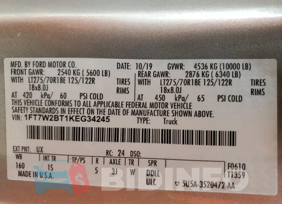 1FT7W2BT1KEG34245 Photo# 12
