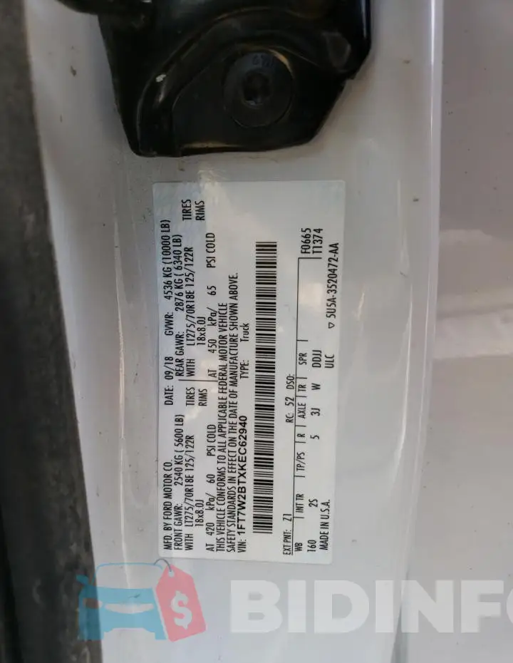 1FT7W2BTXKEC62940 Photo# 12