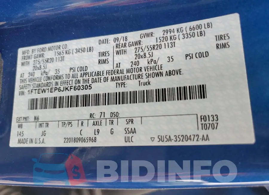 1FTEW1EP6JKF60305 Photo# 12