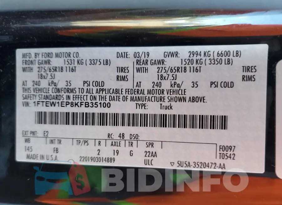 1FTEW1EP8KFB35100 Photo# 12
