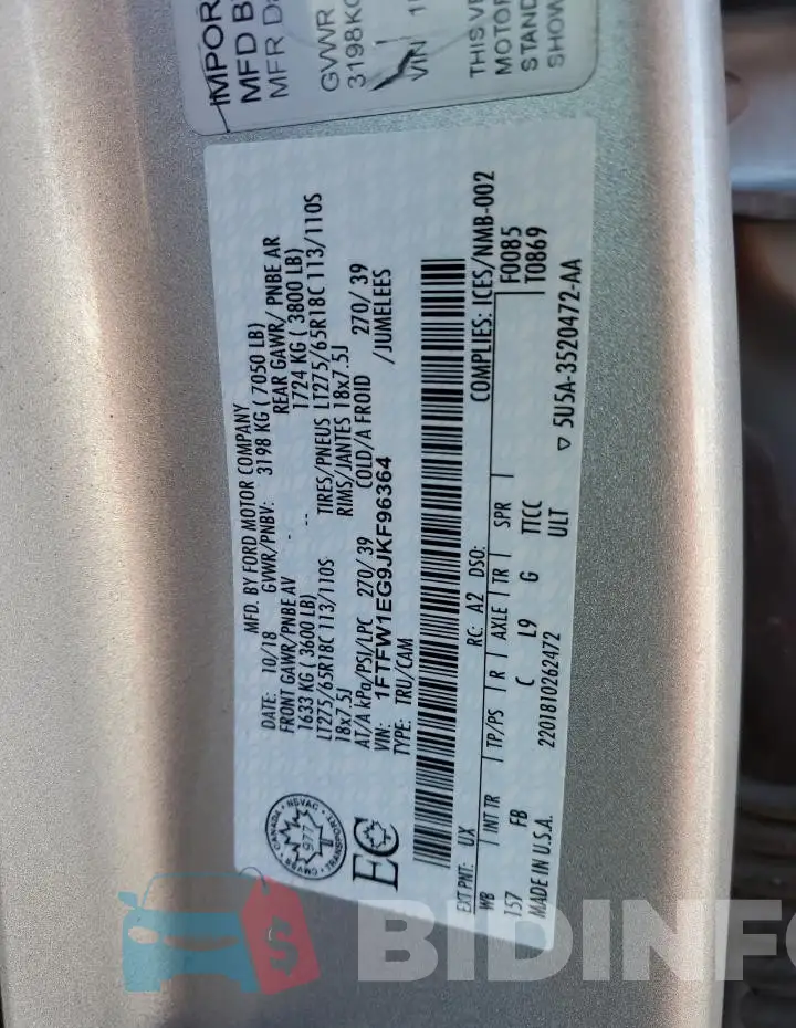 1FTFW1EG9JKF96364 Photo# 13