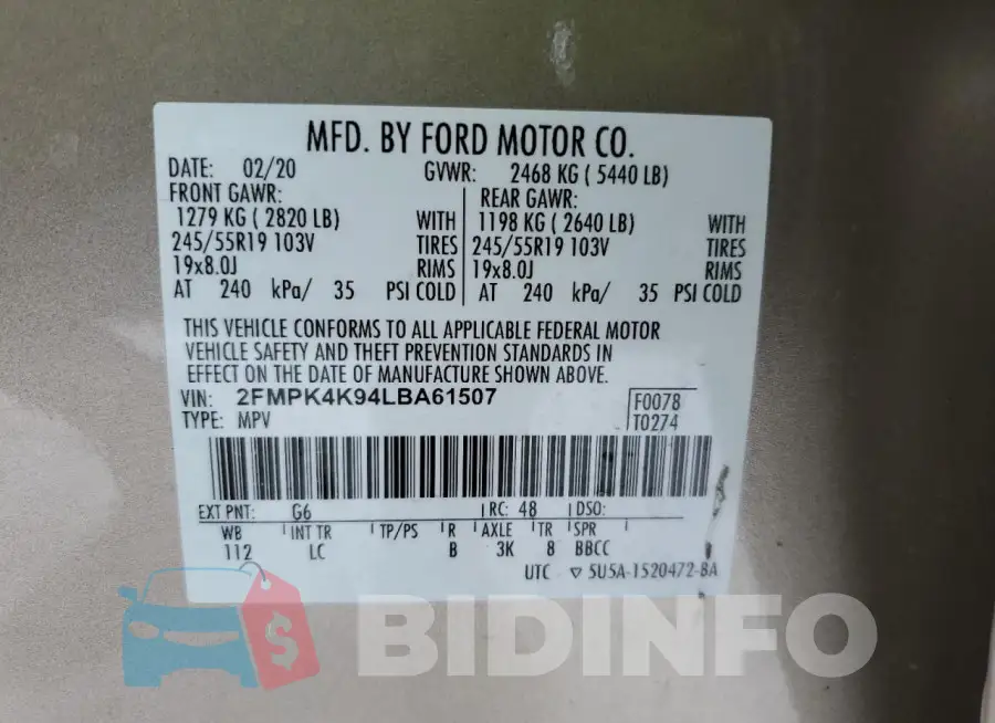2FMPK4K94LBA61507 Photo# 12