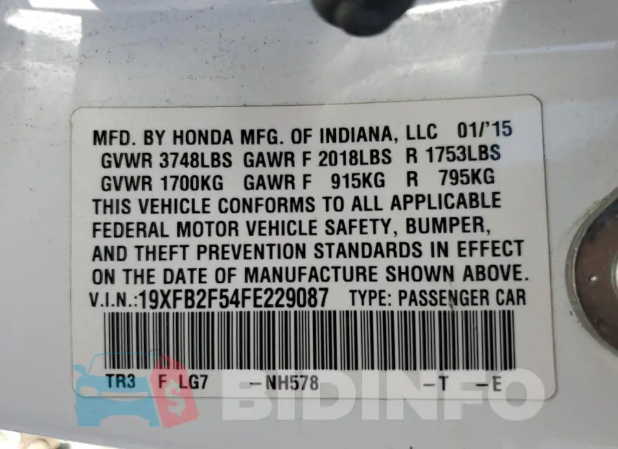 19XFB2F54FE229087 Photo# 12