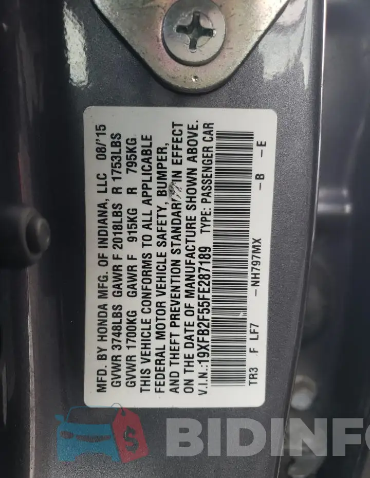 19XFB2F55FE287189 Photo# 12