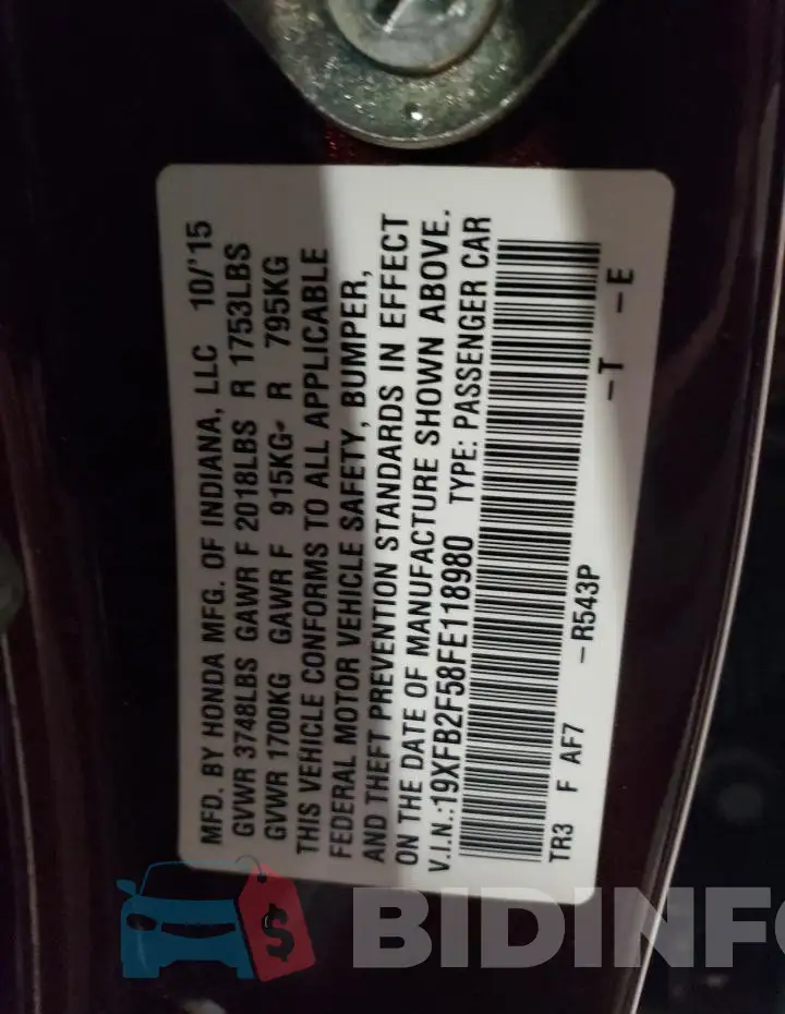 19XFB2F58FE118980 Photo# 12