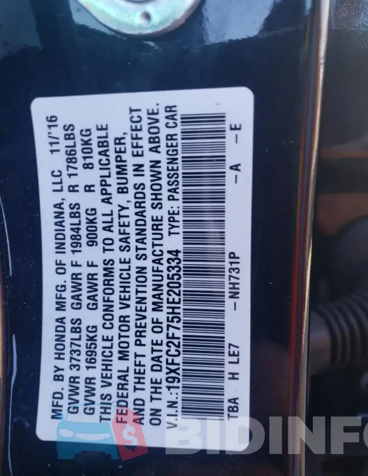 19XFC2F75HE205334 Photo# 12