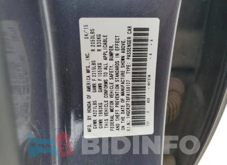 1HGCR2F76FA158107 Photo# 13