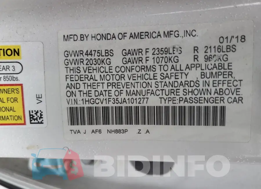 1HGCV1F35JA101277 Photo# 12