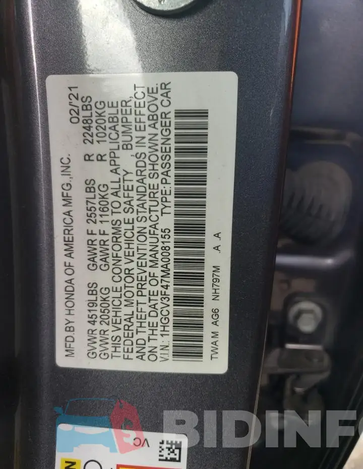 1HGCV3F47MA008155 Photo# 13