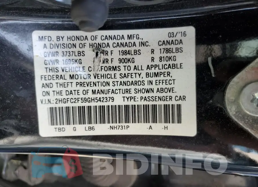 2HGFC2F59GH542379 Photo# 12