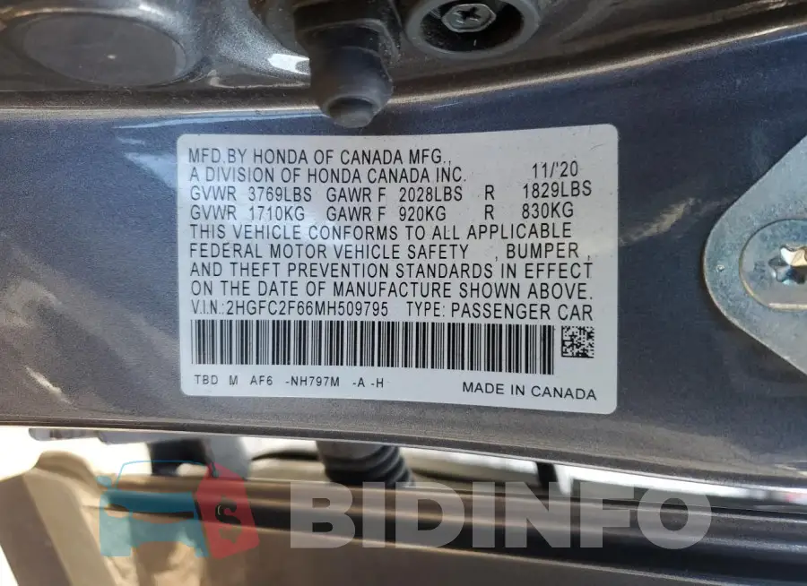 2HGFC2F66MH509795 Photo# 13