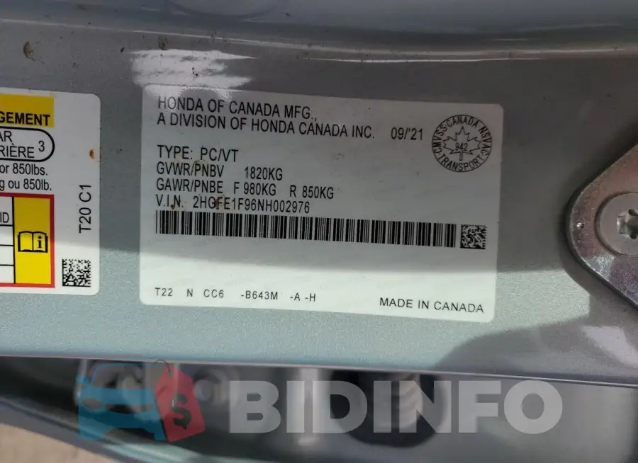 2HGFE1F96NH002976 Photo# 13