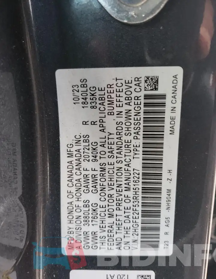2HGFE2F53RH516227 Photo# 12