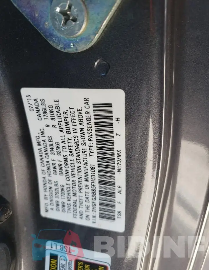 2HGFG3B85FH531081 Photo# 12
