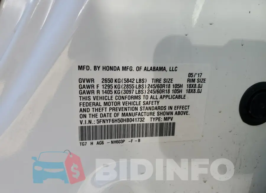 5FNYF6H50HB041732 Photo# 14