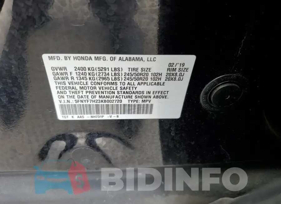 5FNYF7H23KB002720 Photo# 14