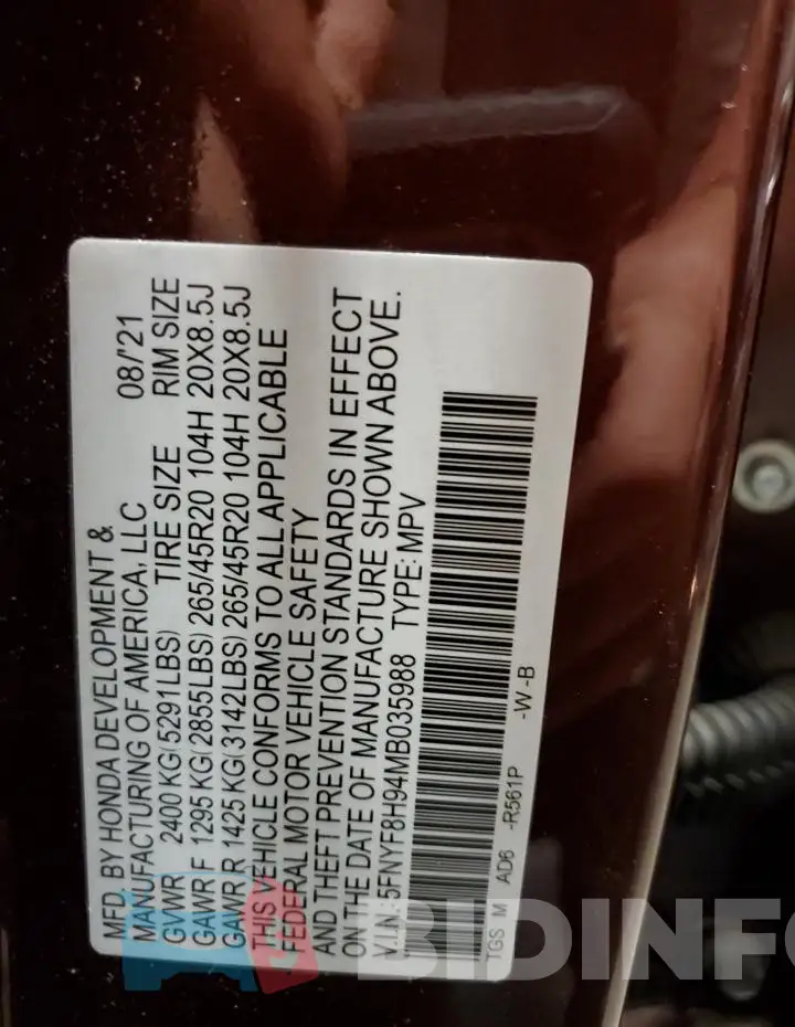 5FNYF8H94MB035988 Photo# 12