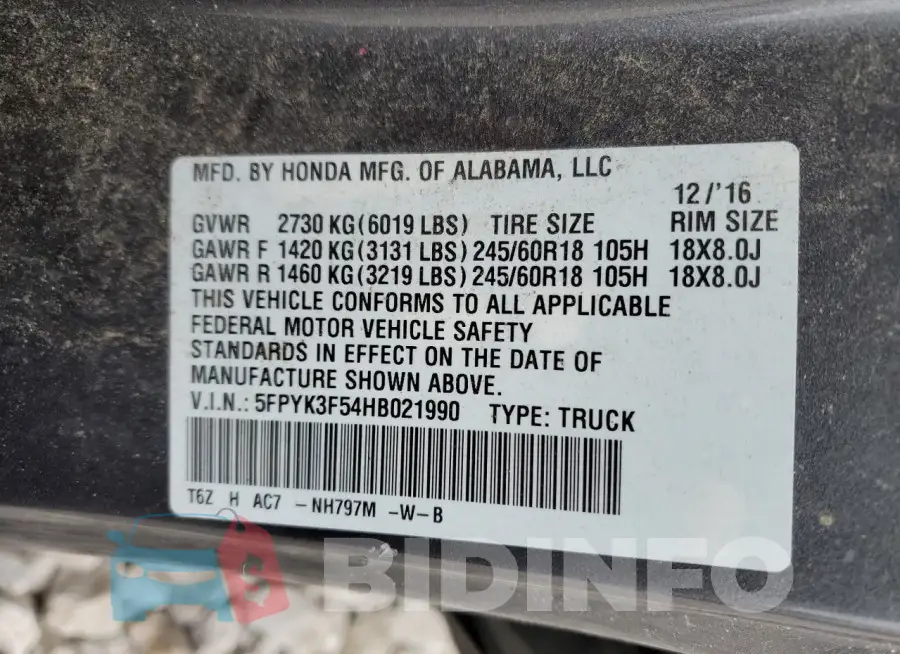 5FPYK3F54HB021990 Photo# 12