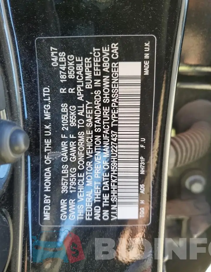 SHHFK7H59HU227437 Photo# 12