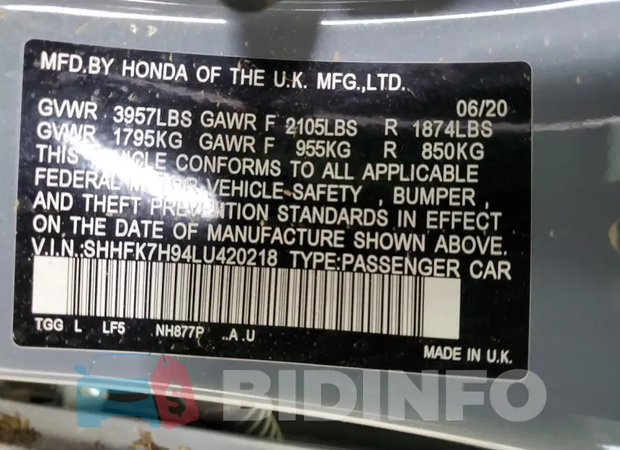 SHHFK7H94LU420218 Photo# 13