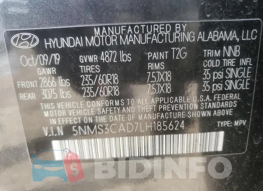 5NMS3CAD7LH185624 Photo# 13