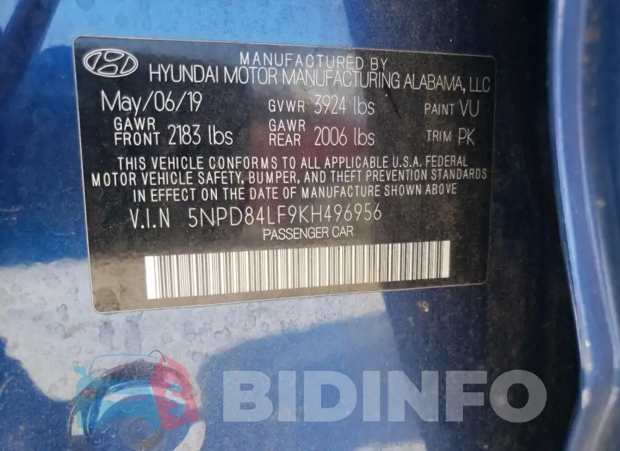 5NPD84LF9KH496956 Photo# 12