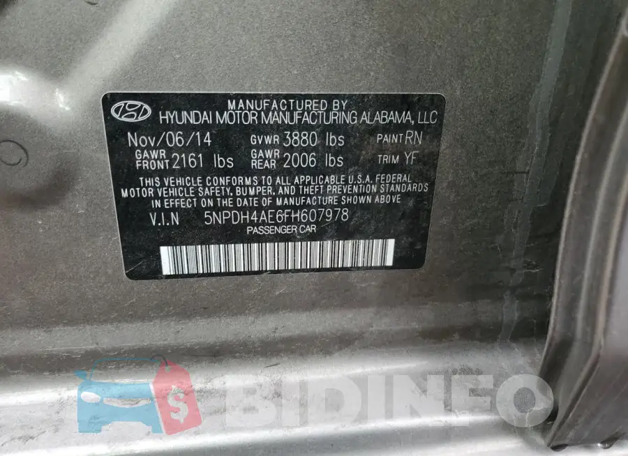 5NPDH4AE6FH607978 Photo# 12