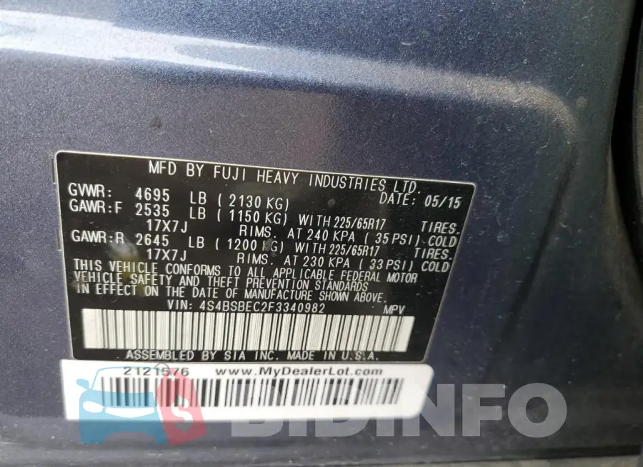 4S4BSBEC2F3340982 Photo# 12