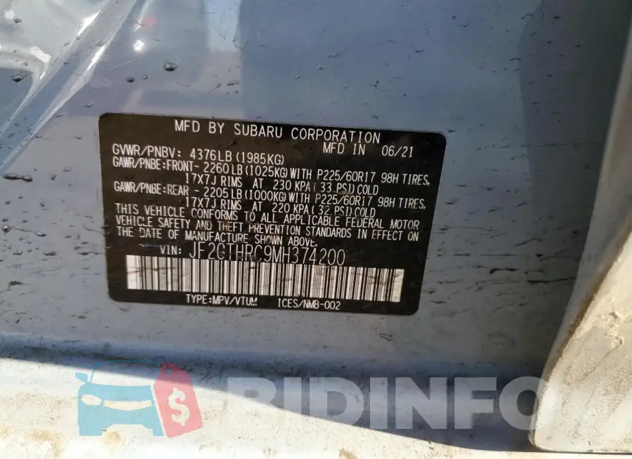 JF2GTHRC9MH374200 Photo# 12