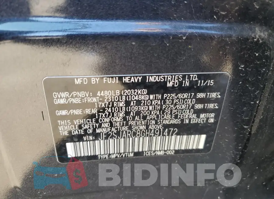 JF2SJARC8GH491472 Photo# 13