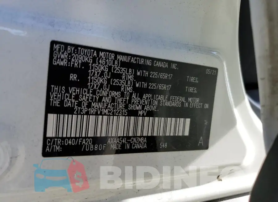 2T3P1RFV1MC212315 Photo# 13