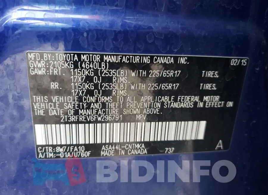2T3RFREV6FW296791 Photo# 13