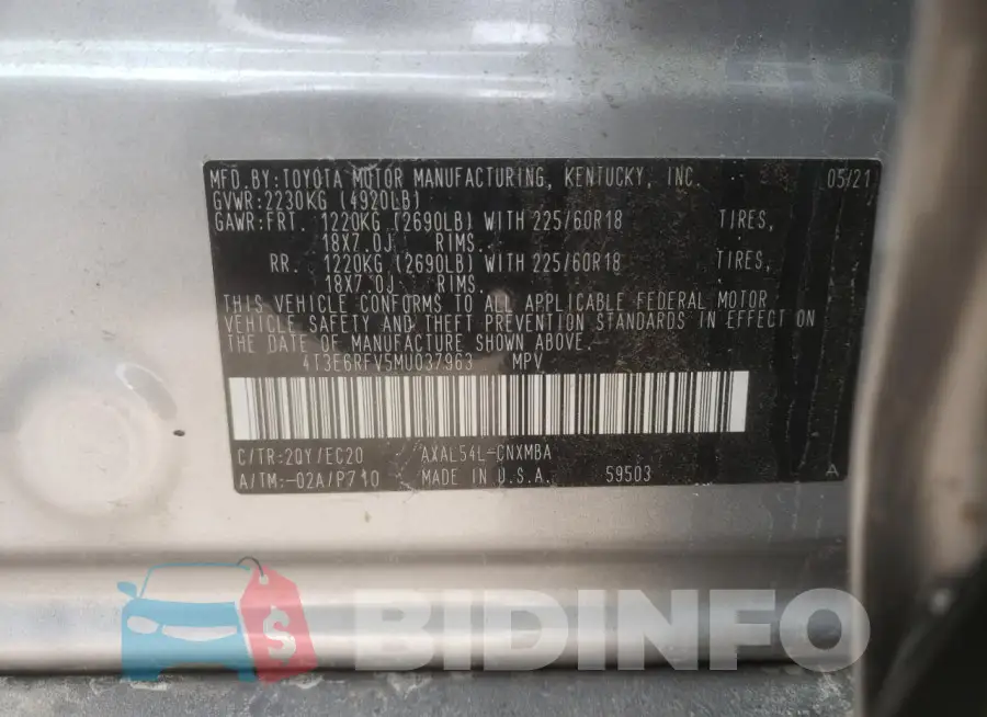 4T3E6RFV5MU037963 Photo# 13