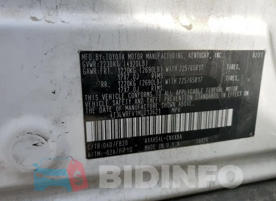 4T3LWRFV1MU013621 Photo# 13