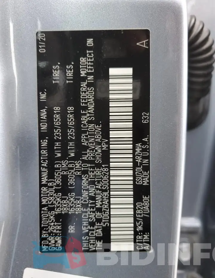 5TDGZRAH9LS006281 Photo# 13