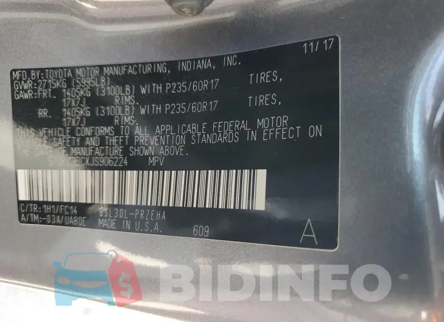 5TDKZ3DCXJS906224 Photo# 14